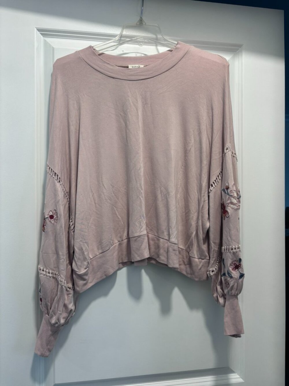 Harper Heritage Pale Pink Embroidered Crew Neck Long Sleeve.